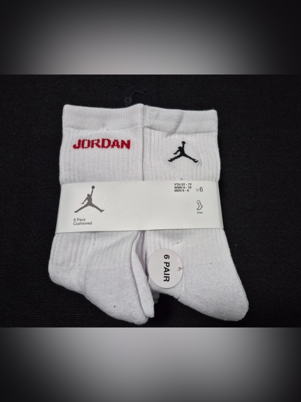 Nike Air Jordan Jumpman Cushioned Crew Socks 6-Pack white adult size S M L XL